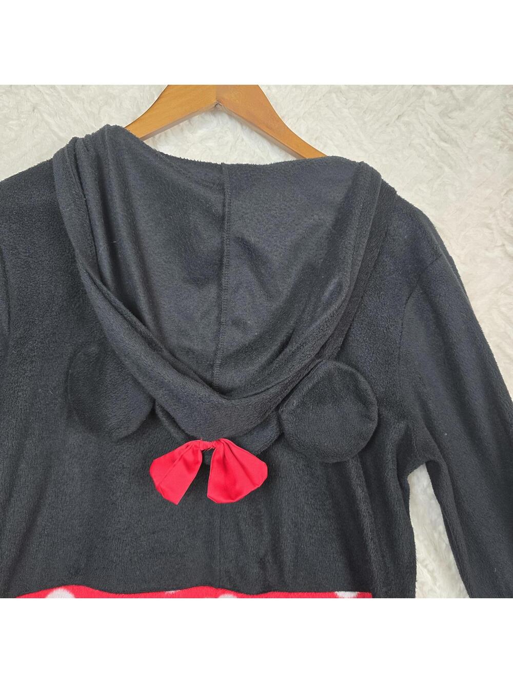 Disney Minnie Mouse Hooded Sleepwear Dress Black Red Polka Dot L/XLPajama Romper - Picture 6 of 8